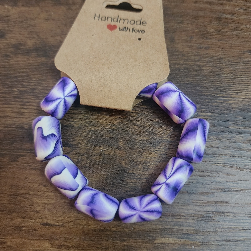 Handmade Purple and White bead Stretch Bracelet for kids